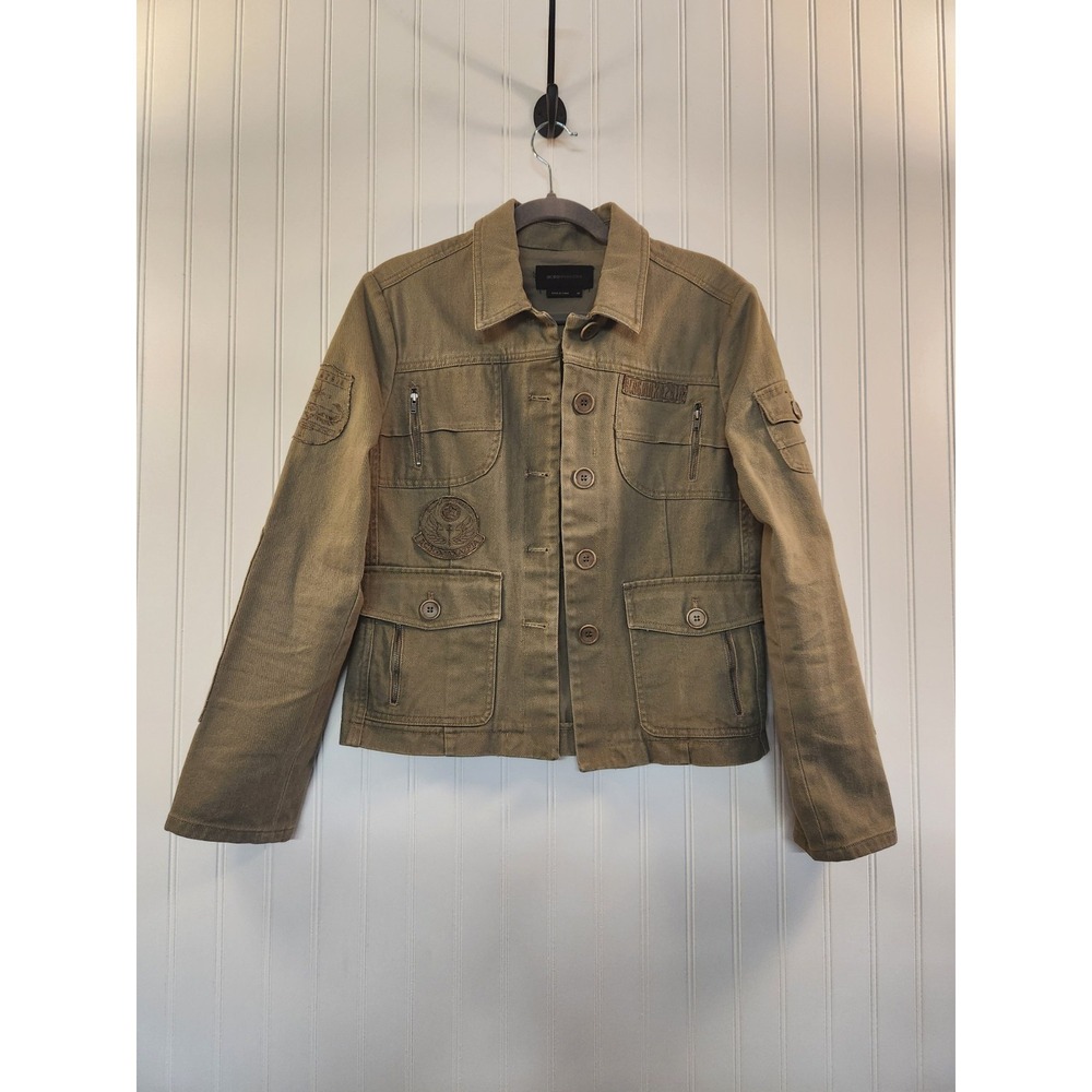 BCBGMAXAZRIA Women's Camo Green Military Jacket Size M Cargo Pockets Rugged Wear